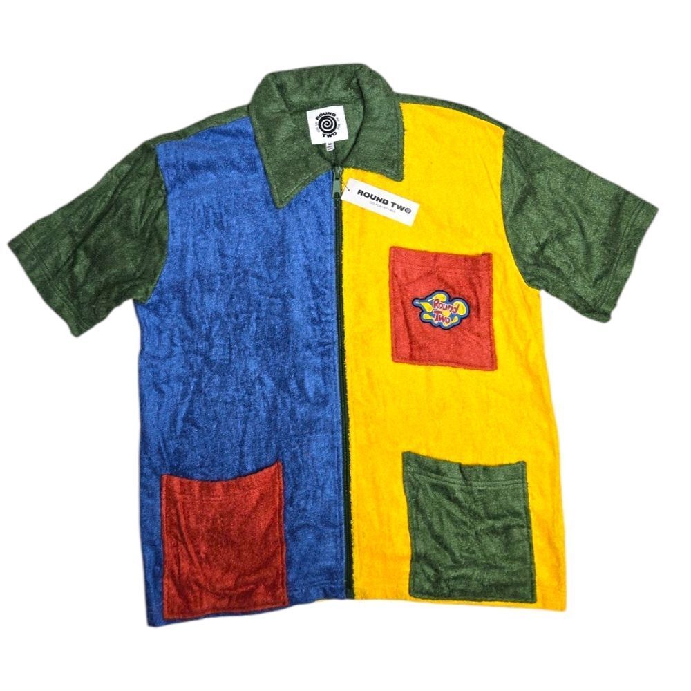 NEW Round Two Potato‎ Chip Terry Cloth clowncore beach shirt oversized unisex XS